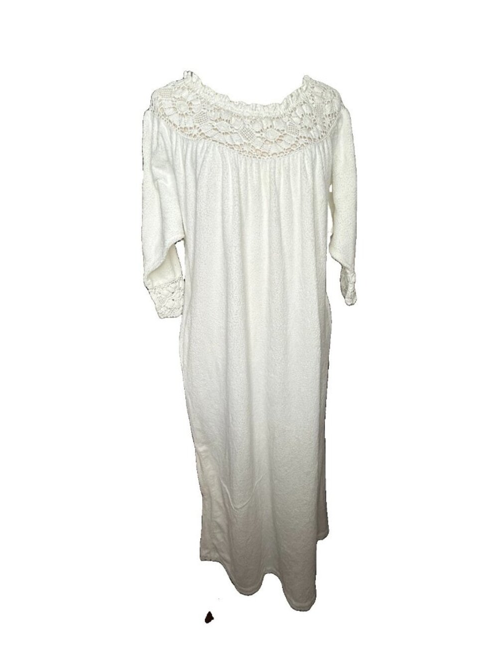 Vintage Miss Elaine Terry Cloth Caftan Robe Crochet Lace S Union Muumuu USA Htf